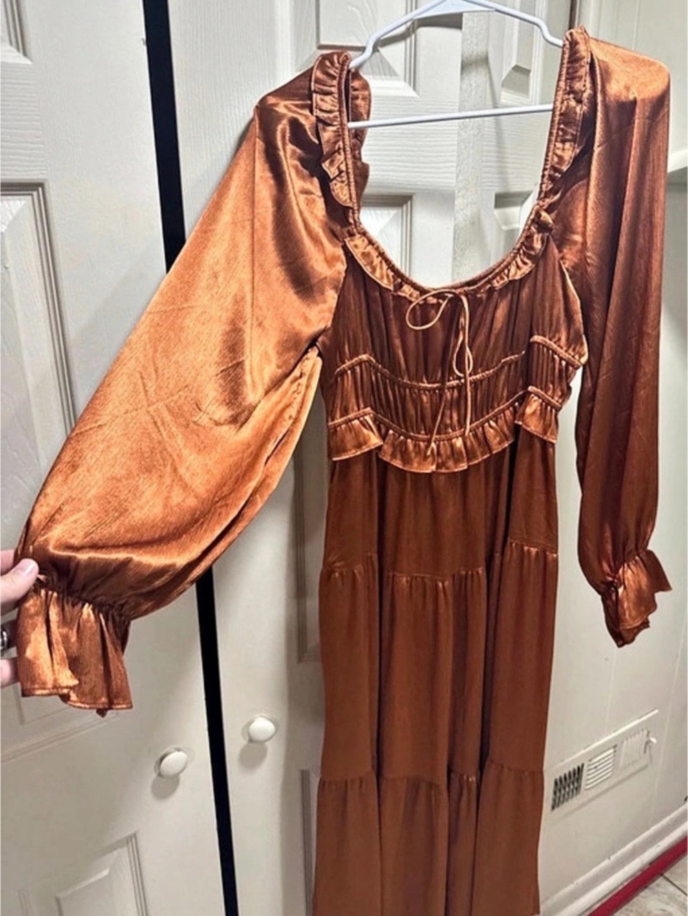 Lush Satin Maxi Dress in Brown Size Large Like New